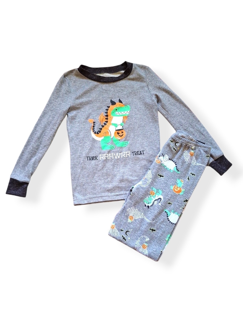 Gray Dino Halloween GLOW IN THE DARK! Pajama Set -Long Sleeve/7